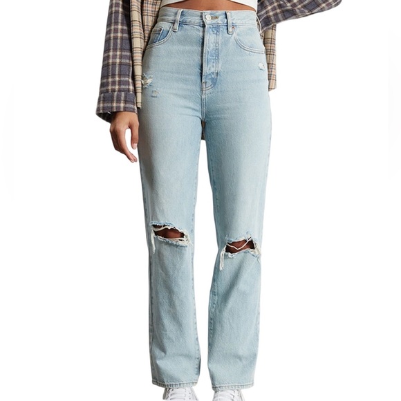 PacSun Denim - PacSun Womans 24 Light Wash Double Ripped Knees Nonstretch High Waist Dad Jeans